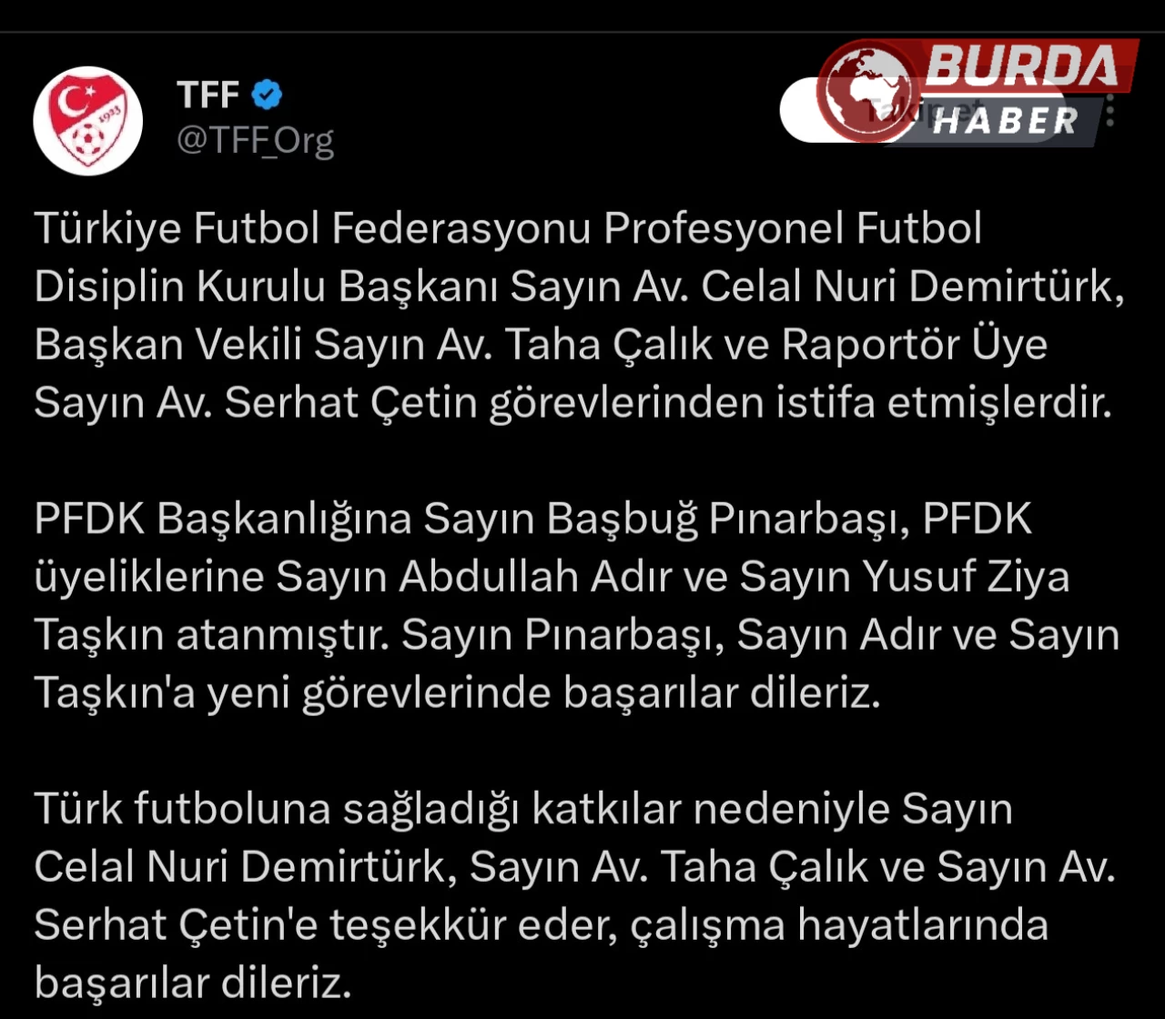 Profesyonel Futbol Disiplin Kurulu Başkanı Başbuğ Pınarbaşı oldu.