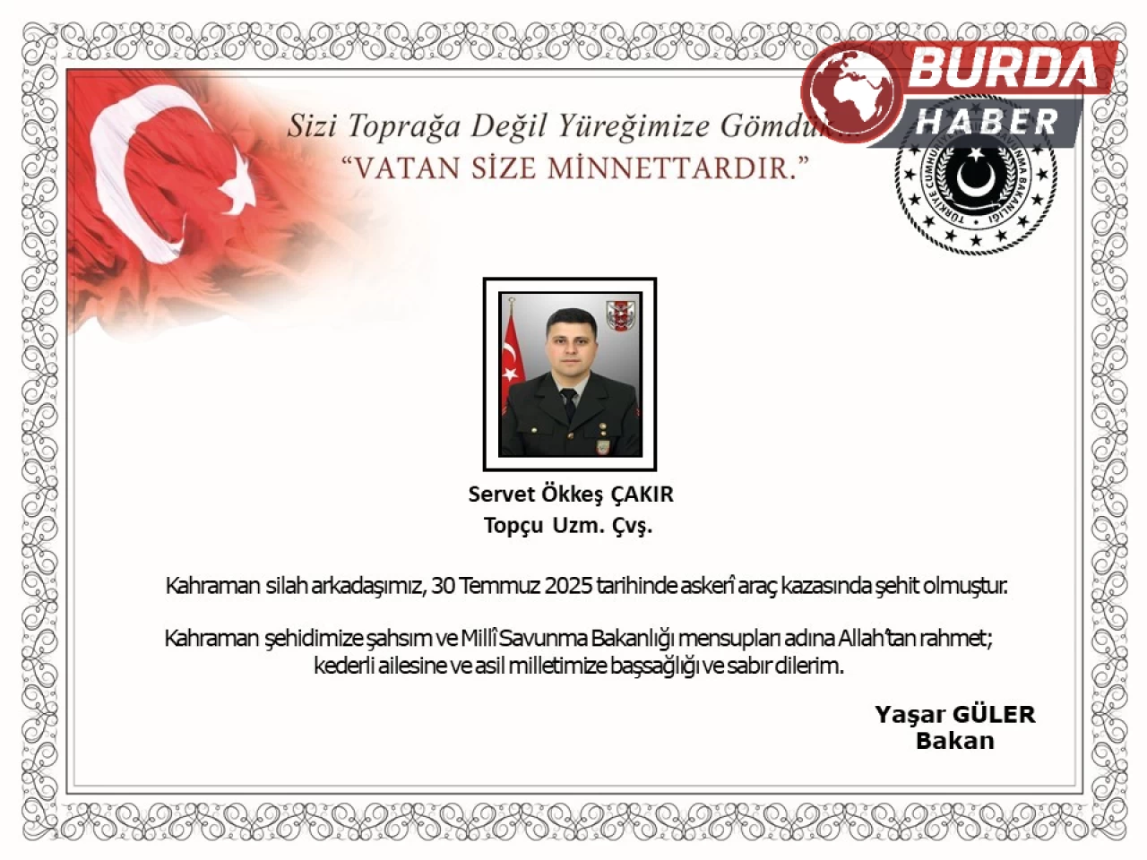 Edirne’de meydana gelen araç kazasında 1 asker şehit oldu.