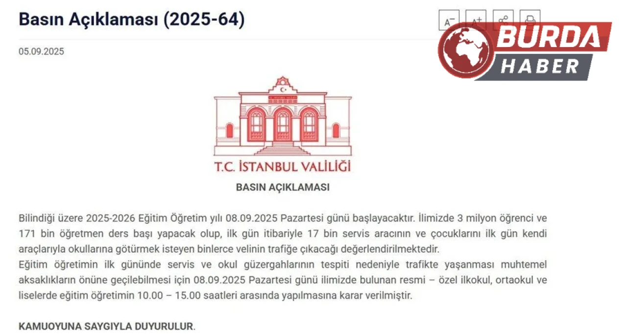 Valilikten okulların ilk günü için saat düzenlemesi!