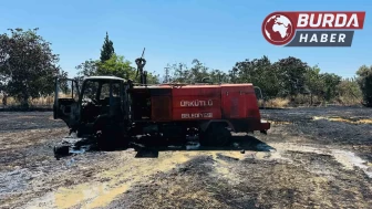 Arazi yangınında alevler itfaiye aracının da yanmasına sebep oldu.