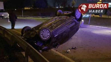 İnegöl'de Kontrolden Çıkan Otomobil Takla Attı Sürücü Hafif Yaralandı
