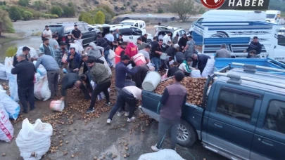 Kamyonet sürücüsü kasadaki patatesleri vatandaşlara ücretsiz dağıttı