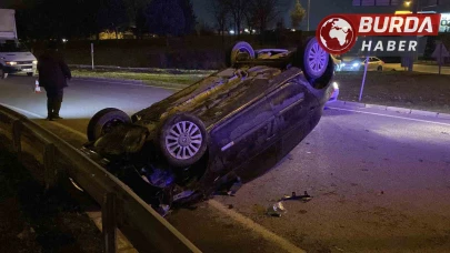 İnegöl'de Kontrolden Çıkan Otomobil Takla Attı Sürücü Hafif Yaralandı