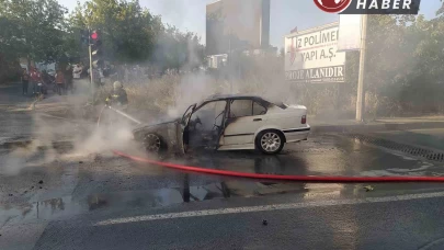 Seyir halindeki LPG’li otomobil alev topuna döndü