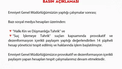 Provokatörlük yapan 14 hesap yöneticisi hakkında işlem başlatıldı.