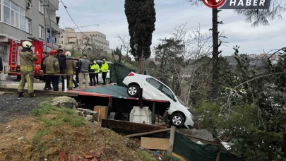 Sarıyer'de Vites Karışıklığı Sonucu Kamelyaya Uçan Otomobil Kaza Yaptı