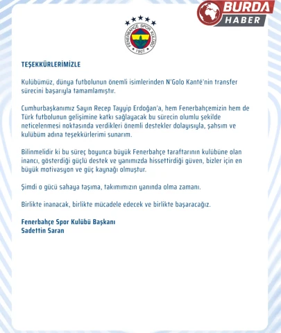 Sadettin Saran’dan Cumhurbaşkanı Erdoğan’a Teşekkür