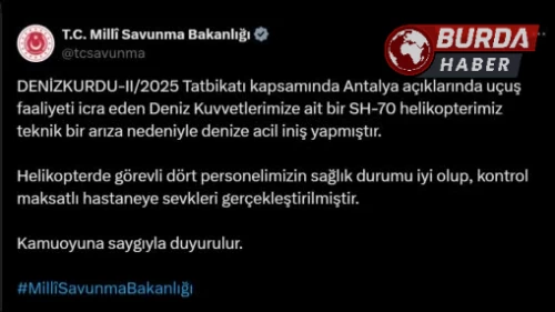 DENİZKURDU-II/2025 tatbikatında askeri helikopter acil iniş yaptı.