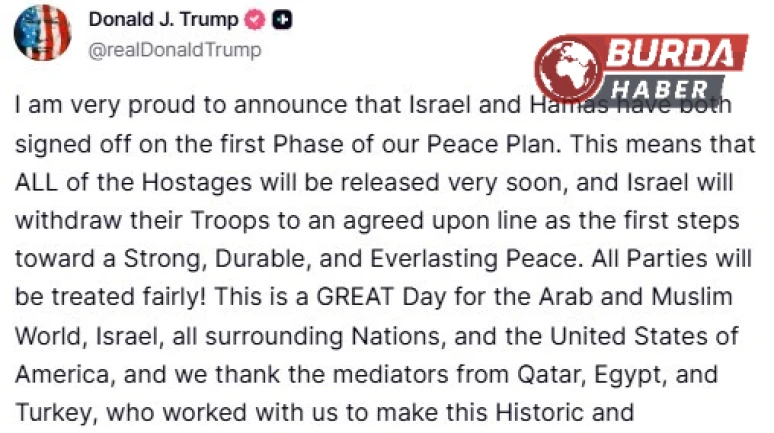 Trump: "İsrail ve Hamas Barış Planımızın ilk aşamasını onayladı"