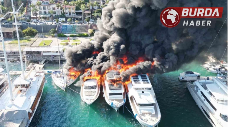 Fethiye’de çıkan yangında iskeleye bağlı 4 tekne küle döndü.