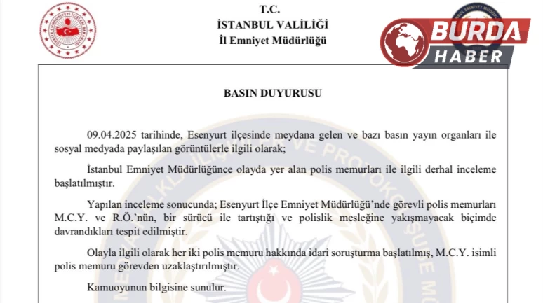 Esenyurt’ta, trafikte tartışan polis memuru görevden uzaklaştırıldı.
