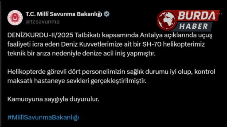 DENİZKURDU-II/2025 tatbikatında askeri helikopter acil iniş yaptı.