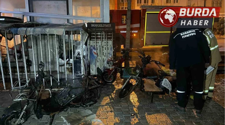 Karaman'da Şarjda Bırakılan Elektrikli Bisikletler Alev Aldı