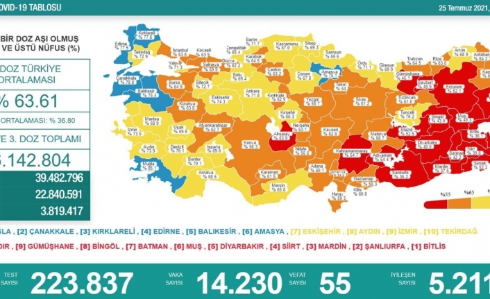 Amasya aşı haritasında ‘Mavi’ renkte