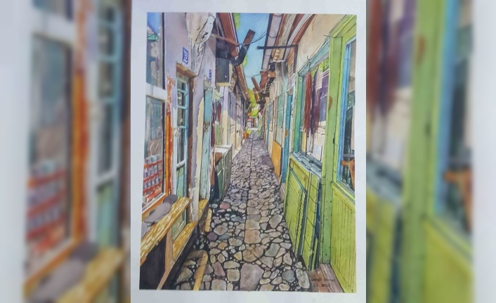 Ressam Şengül Otman, dünyanın dünyanın en dar sokakları arasında gösterilen Dikiciler Arastasını resmetti