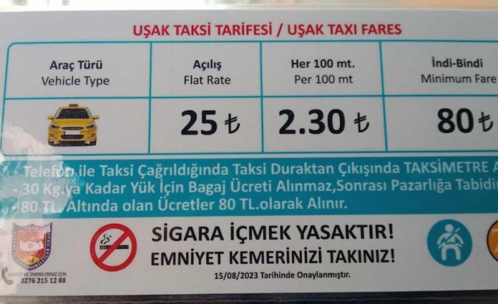 Uşak’ta taksi ücretlerine zam