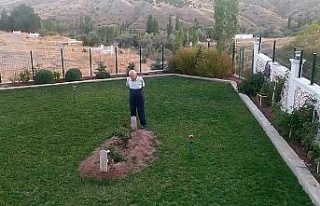 Çok sevdiği eşinin mezarını adeta bahçeye çevirdi