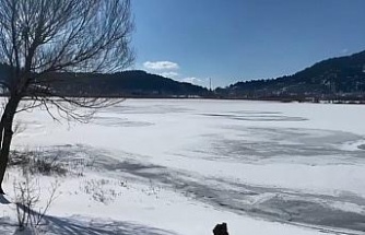 Gölcük Gölü tamamen buz tuttu